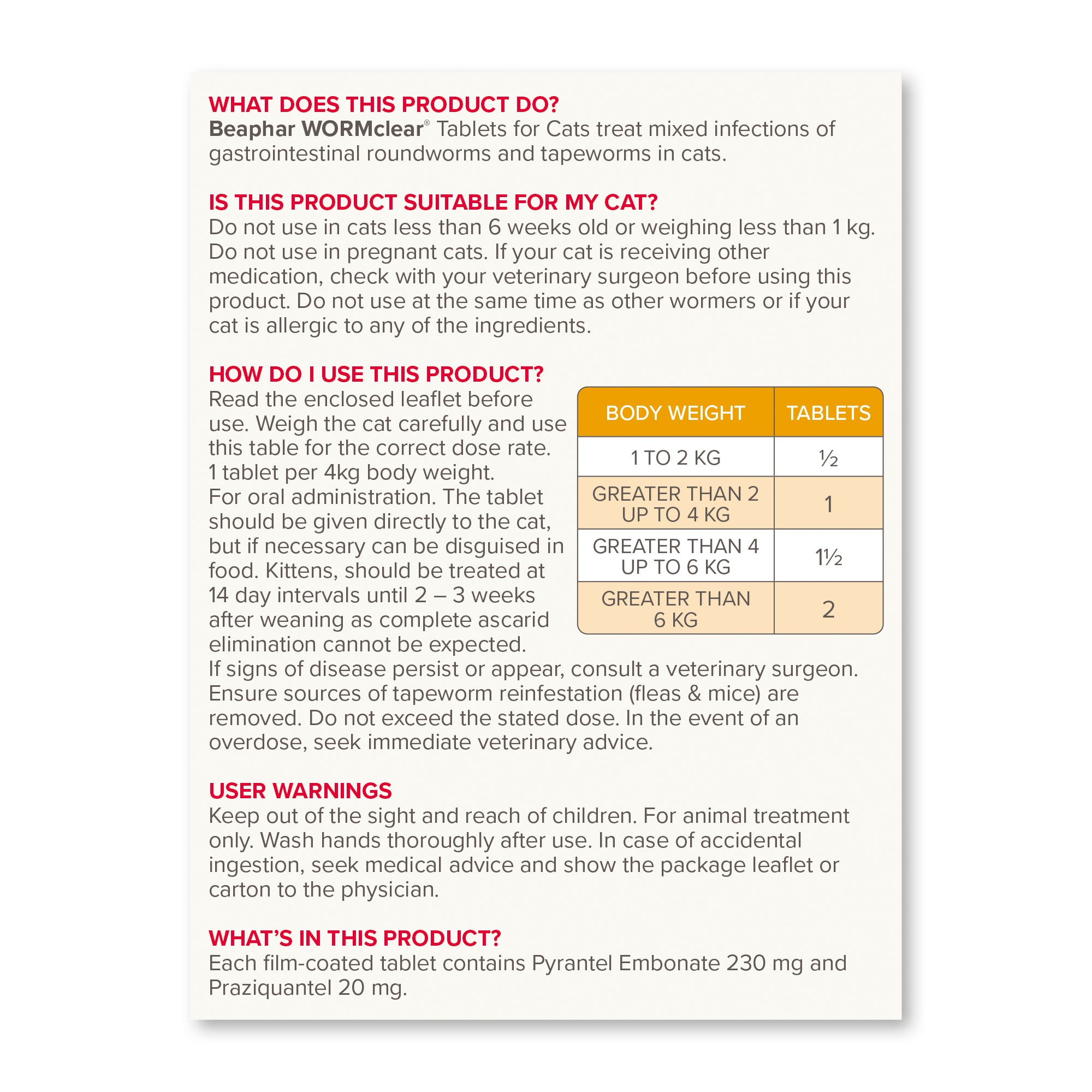 Beaphar Wormclear Cats 4 Tablets