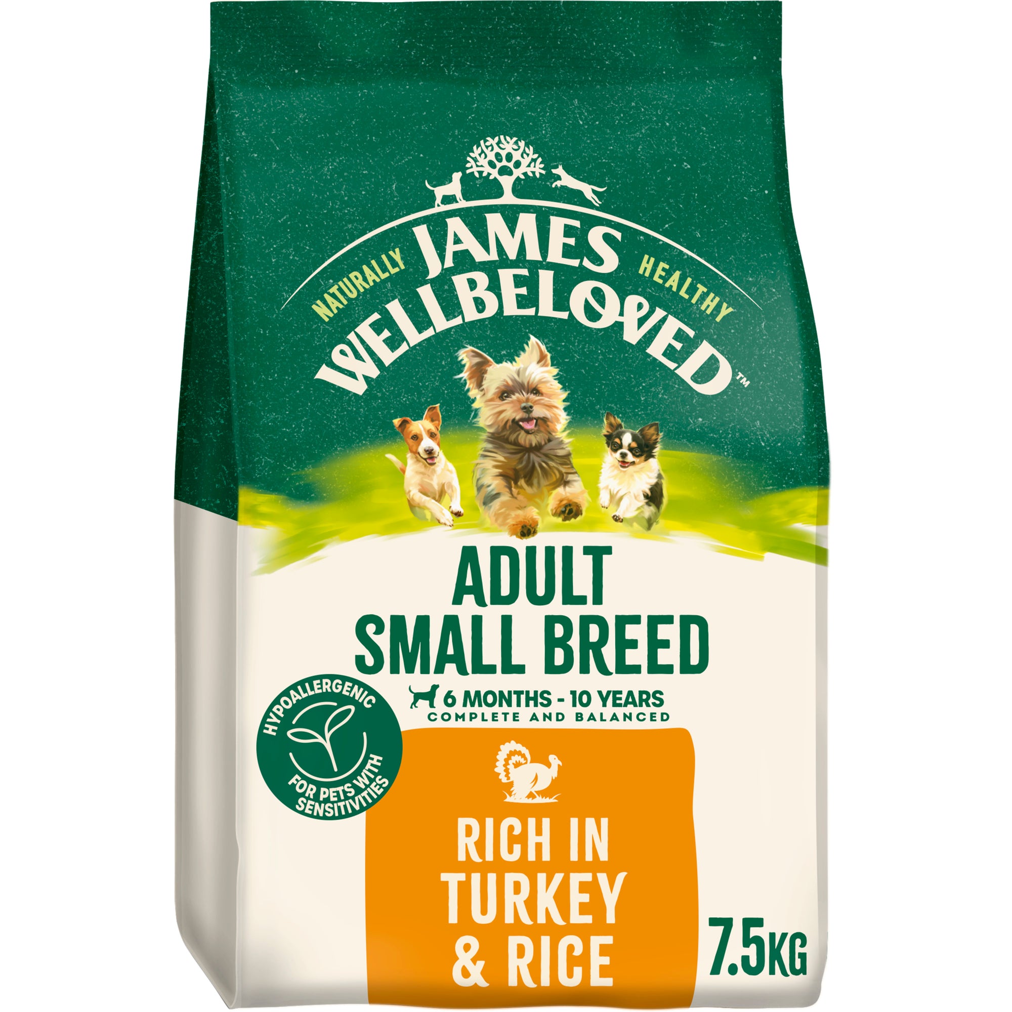James Wellbeloved Turkey & Rice Kibble Adult Small Breed 7.5kg