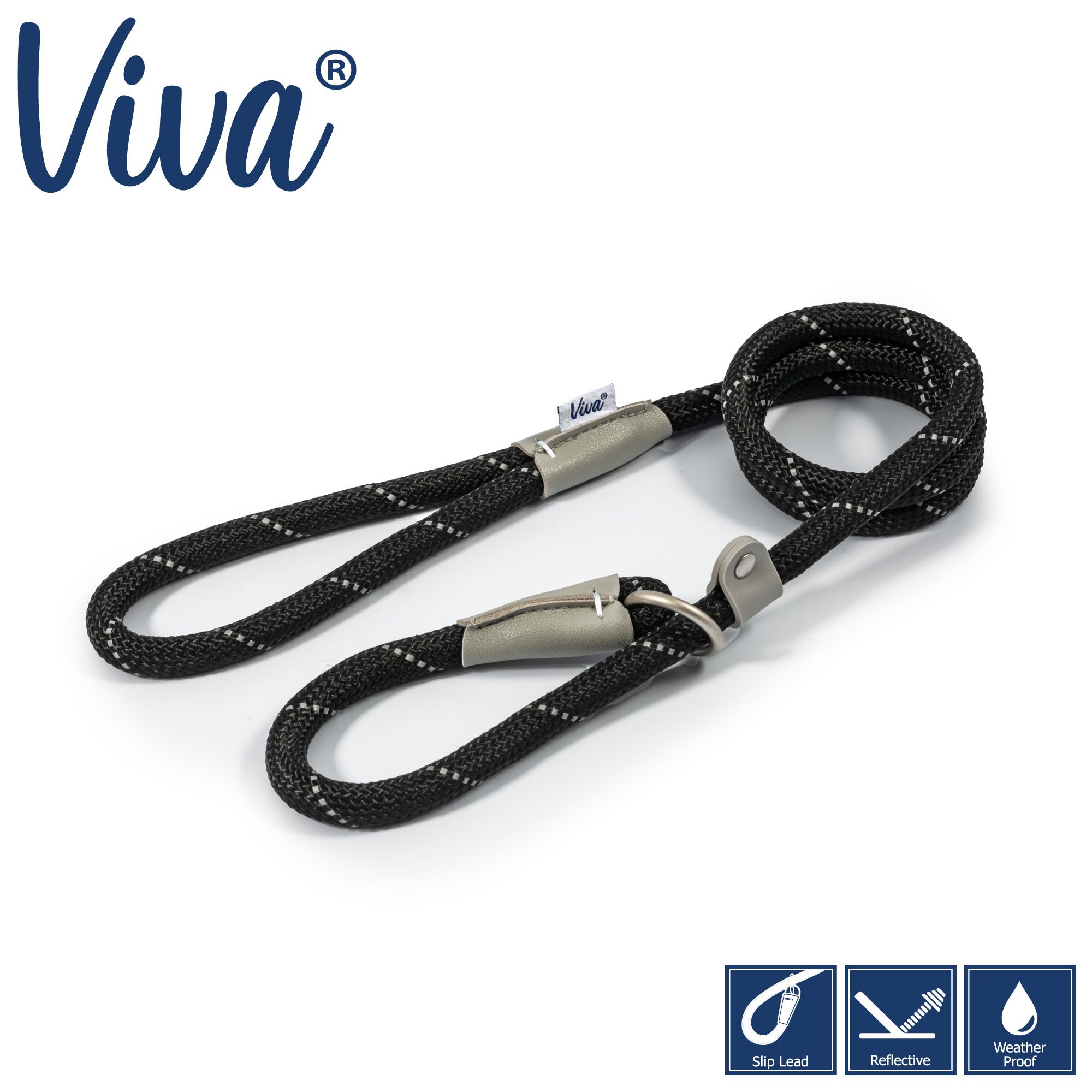 Ancol Viva Rope Reflective Slip Lead Black 12mm x 1.5m