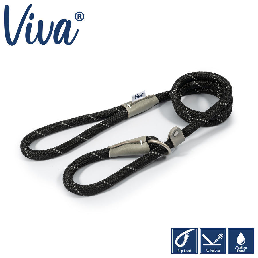 Ancol Viva Rope Reflective Slip Lead Black 12mm x 1.5m
