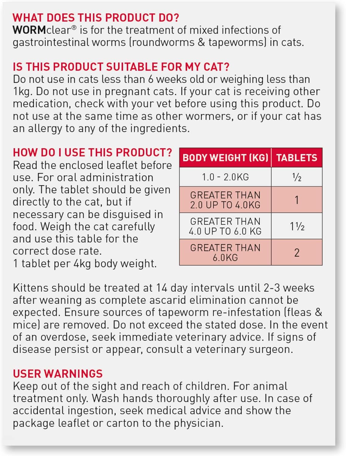 WORMclear Tablets for Cats and Kittens