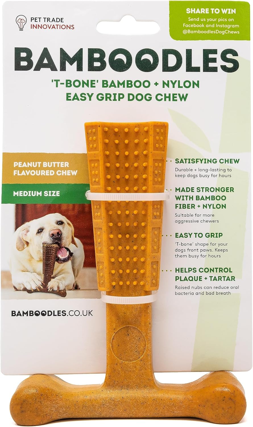 Bamboodles T-Bone Chew Toy Medium Peanut Butter 6"
