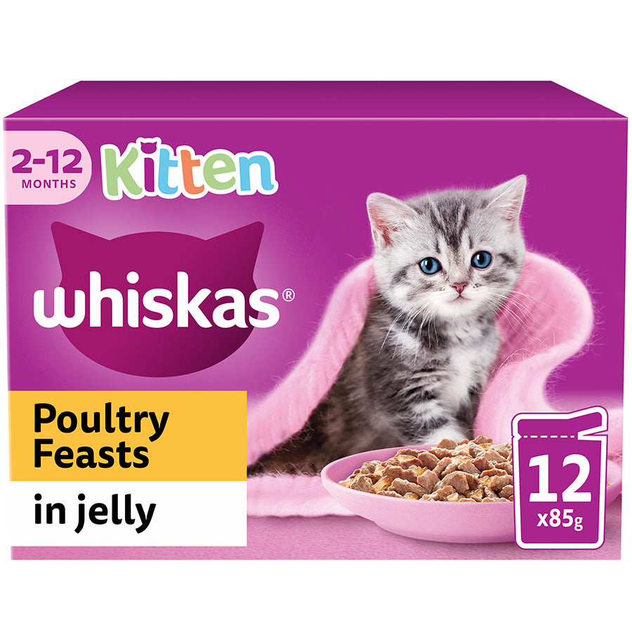 WHISKAS Kitten Pouches Poultry Feasts In Jelly 12x85g