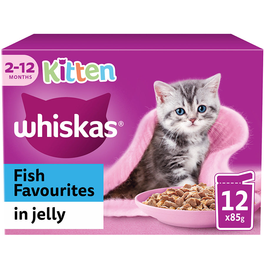 Whiskas Kitten 2-12 Month Fish Favourites In Jelly Pouches 12x85g