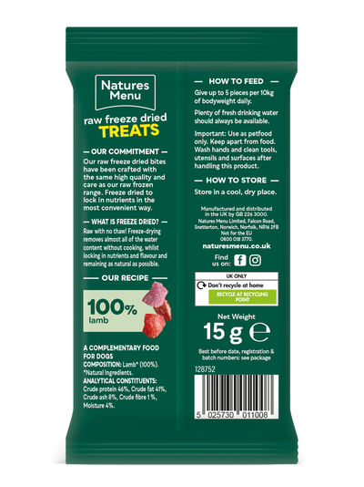 Natures Menu Freeze Dried Lamb Meat Bites 15g