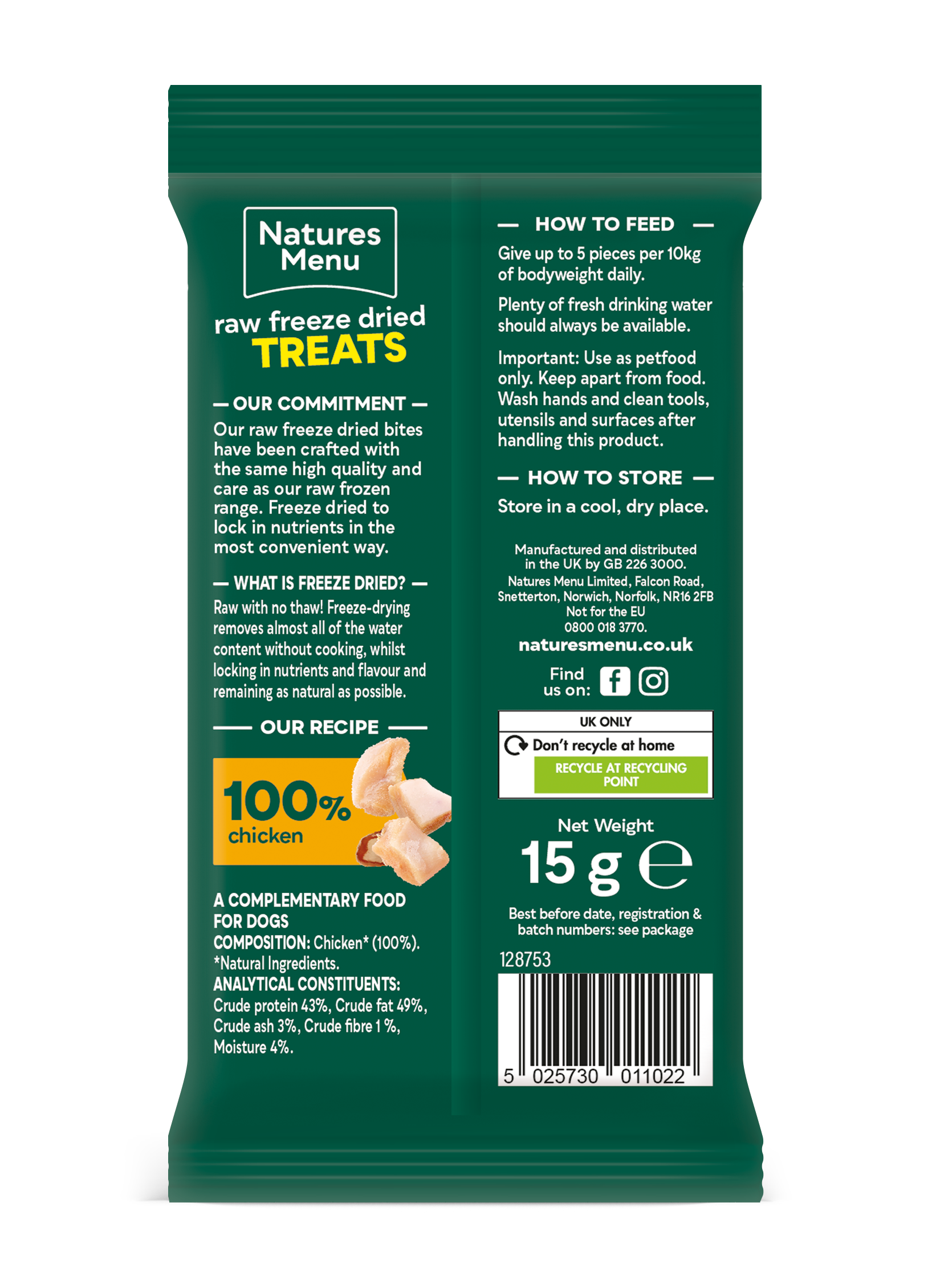 Natures Menu Freeze Dried Chicken Meat Bites 15g