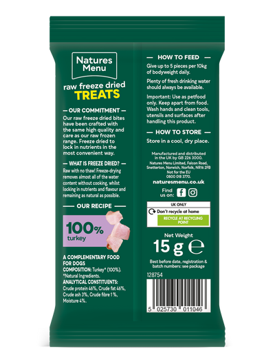 Natures Menu Freeze Dried Turkey Meat Bites 15g