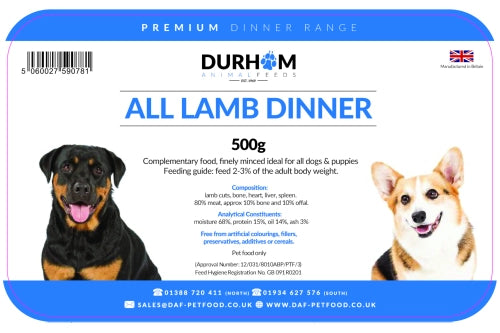 Durham feeds Lamb Dinner 500g