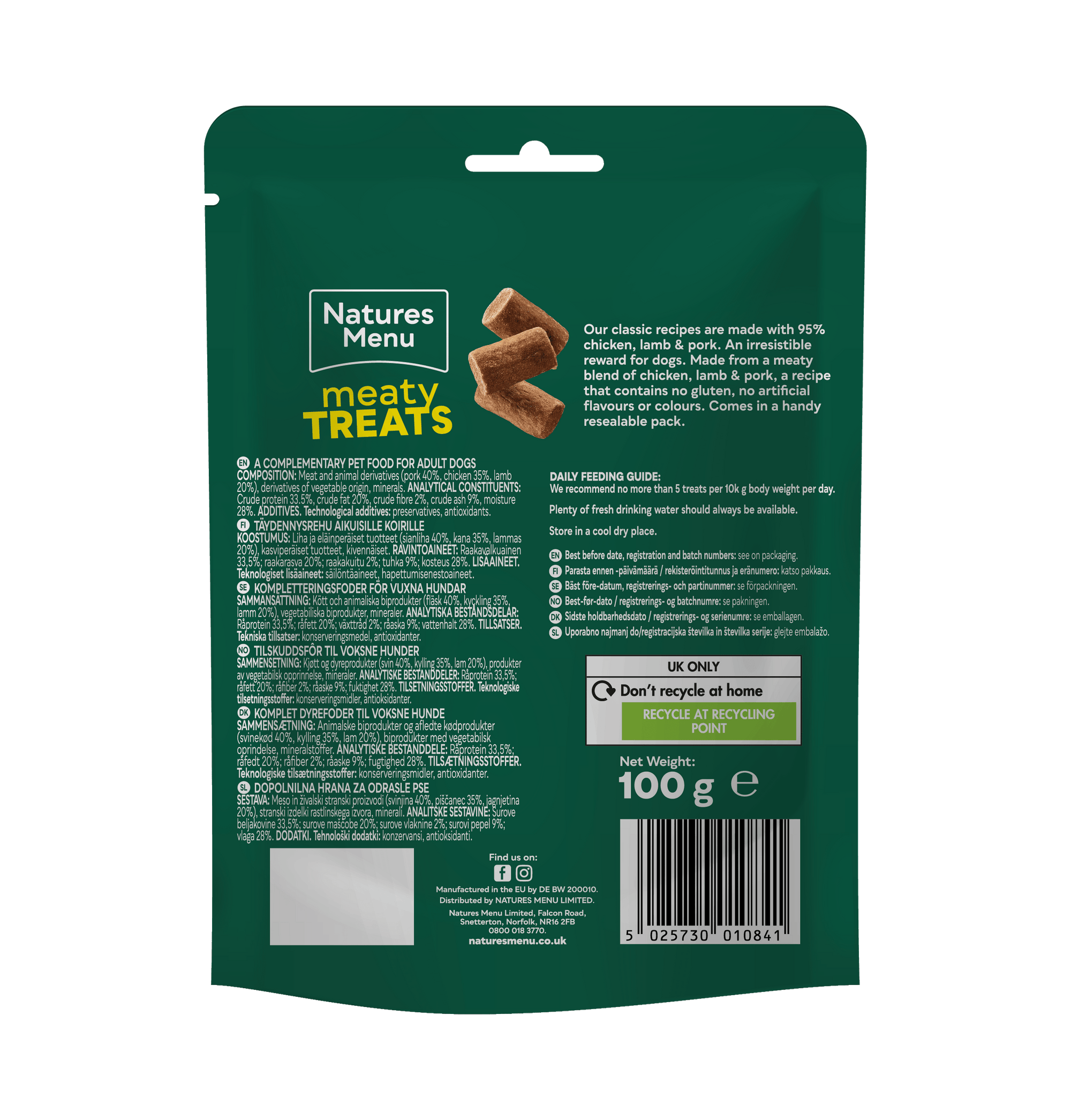 Nature's Menu Meaty Treats Chicken & Lamb 100g