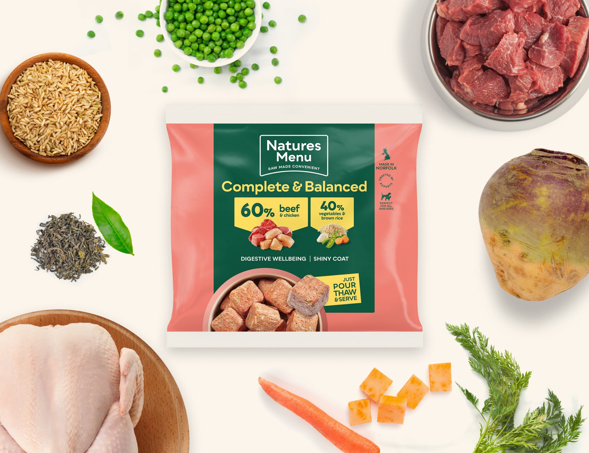 Natures Menu Raw Meal Nuggets 60/40 Beef, Chicken, Veg & Brown Rice 1kg