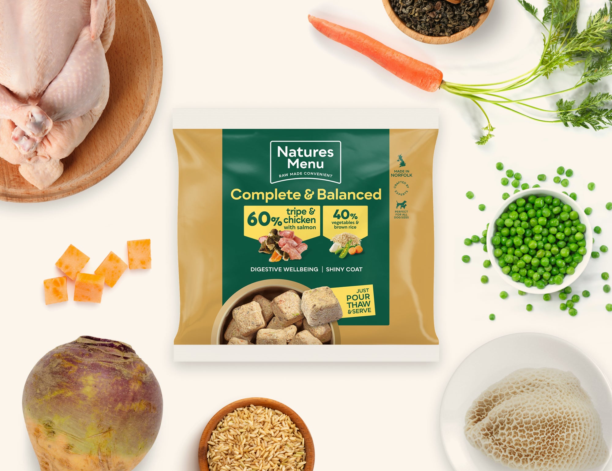 Natures Menu Raw Meal Nuggets 60/40 Tripe, Chicken, Salmon, Veg & Brown Rice 1kg