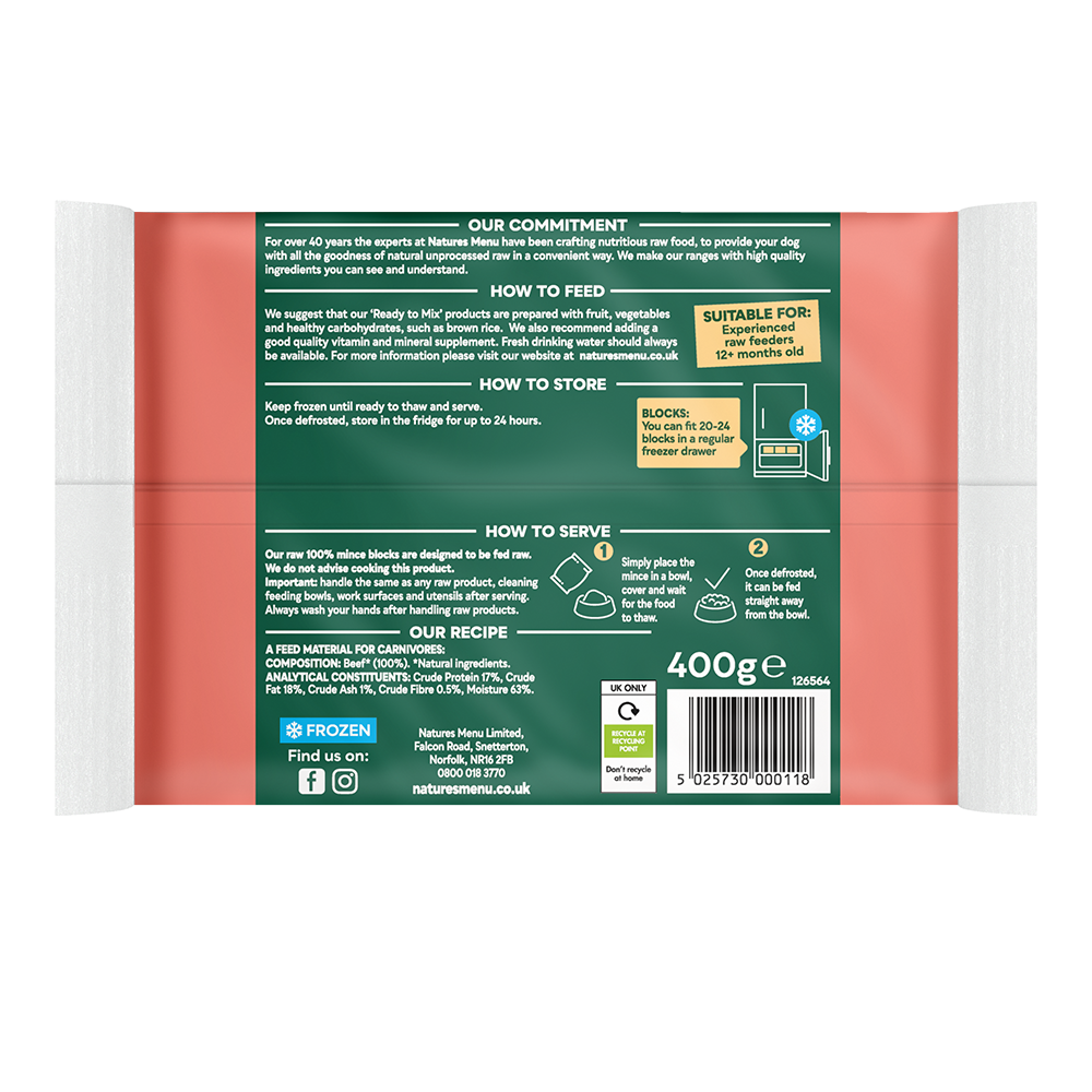 Natures Menu Raw Beef Block 400g