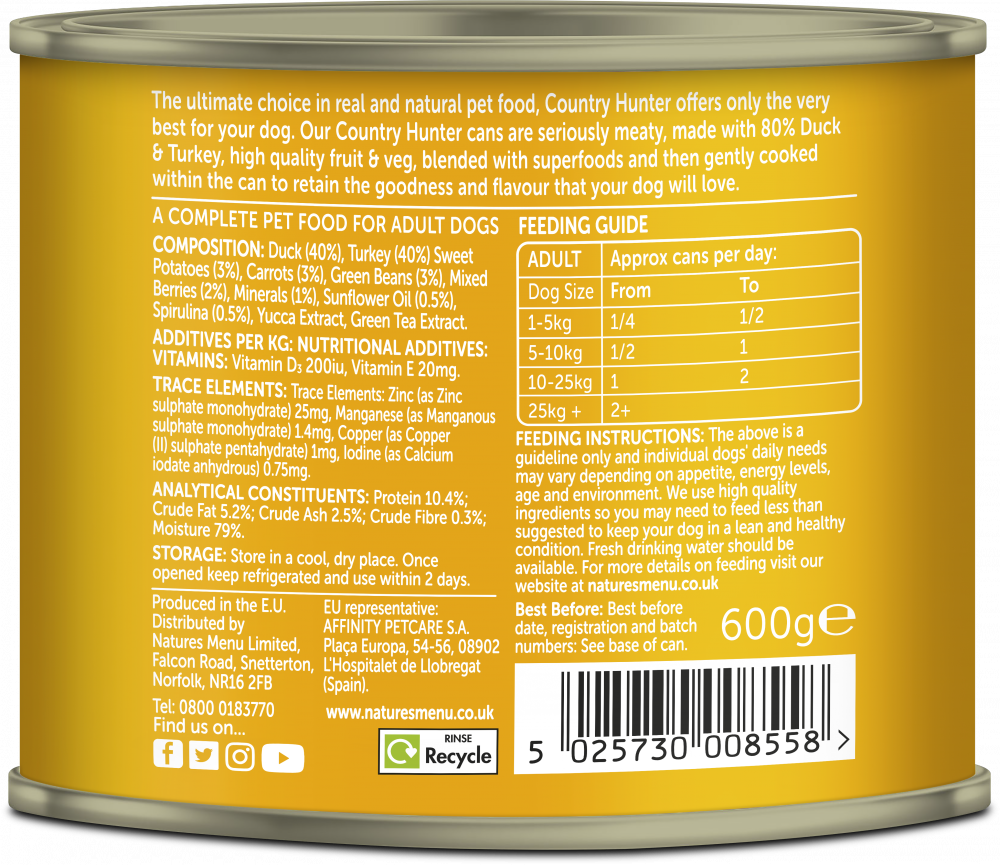 Natures Menu Country Hunter Tins Duck & Turkey 600g
