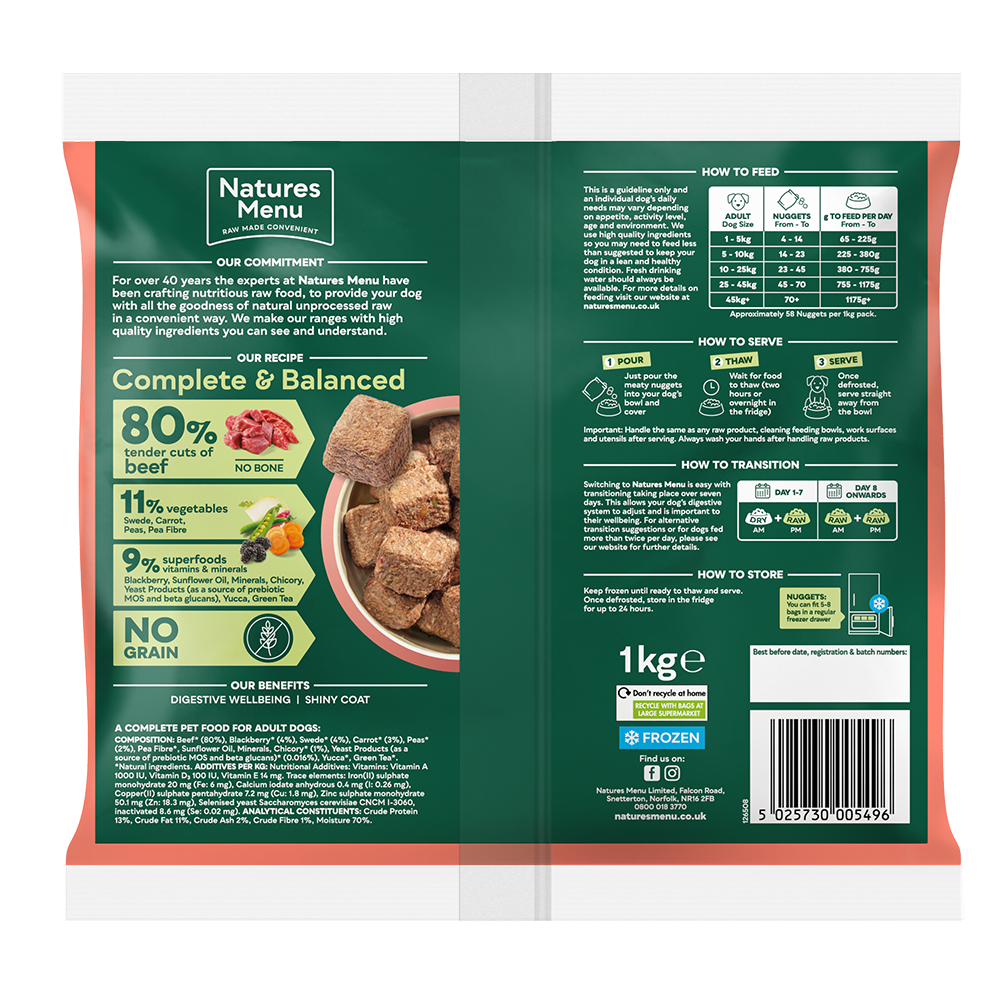 Natures Menu Raw Meal Nuggets 80/20 Beef 1kg