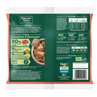 Natures Menu Raw Meal Nuggets 80/20 Beef 1kg