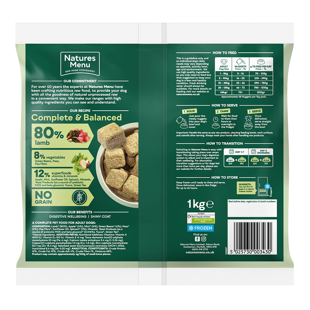 Natures Menu Raw Meal Nuggets 80/20 Lamb 1kg