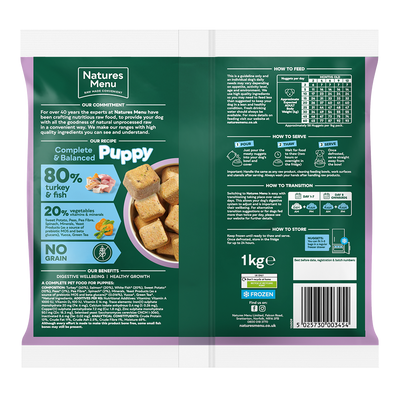 Natures Menu Raw Meal Nuggets 80/20 Puppy Turkey and Fish 1kg