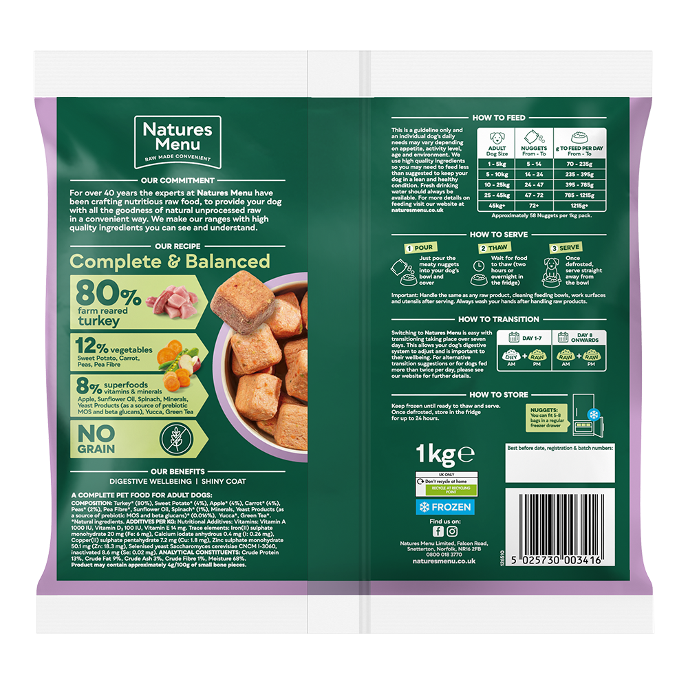 Natures Menu Raw Meal Nuggets 80/20 Turkey 1kg