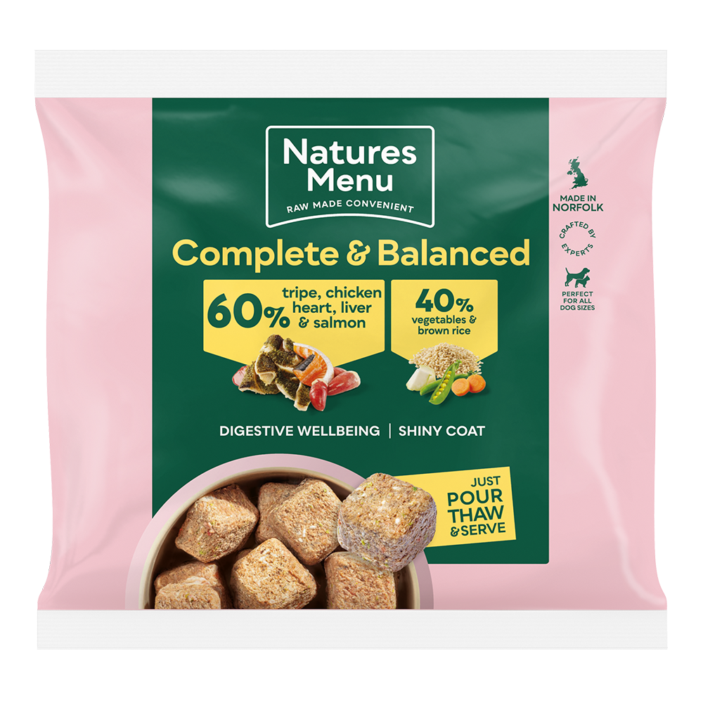 Natures Menu Raw Meal Nuggets 60/40 Tripe, Chicken Heart, Liver, Salmon, Veg & Brown Rice 1kg