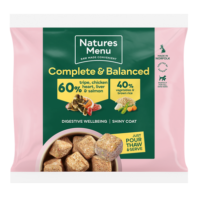 Natures Menu Raw Meal Nuggets 60/40 Tripe, Chicken Heart, Liver, Salmon, Veg & Brown Rice 1kg
