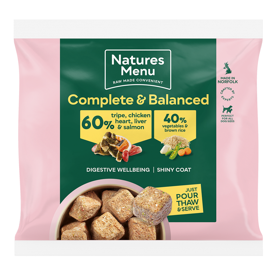 Natures Menu Raw Meal Nuggets 60/40 Tripe, Chicken Heart, Liver, Salmon, Veg & Brown Rice 1kg
