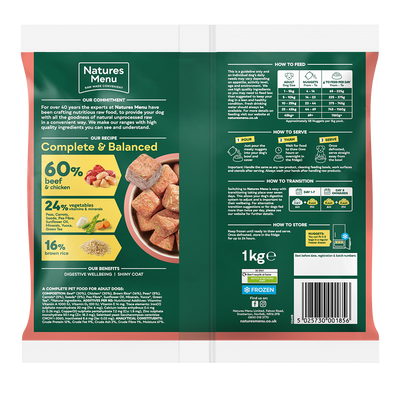 Natures Menu Raw Meal Nuggets 60/40 Beef, Chicken, Veg & Brown Rice 1kg