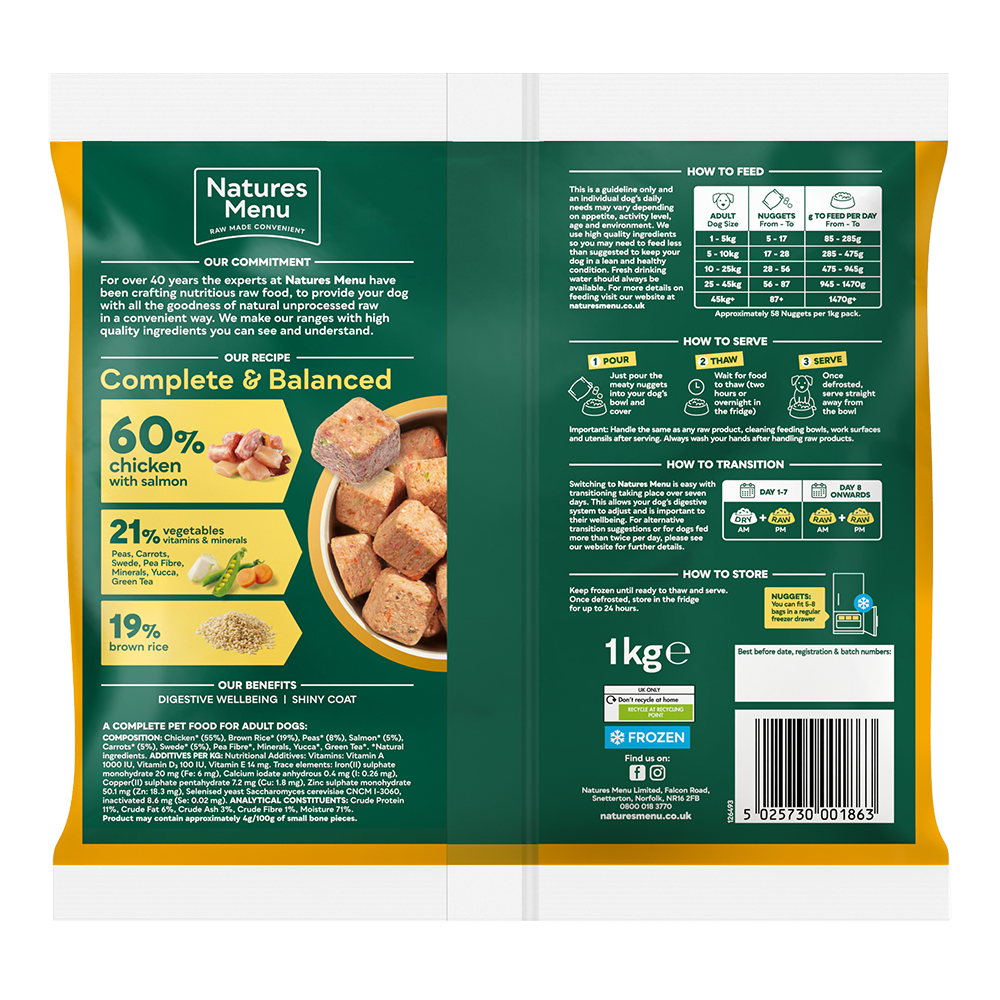 Natures Menu Raw Meal Nuggets 60/40 Chicken, Salmon, Veg & Brown Rice 1kg