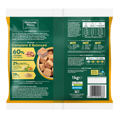 Natures Menu Raw Meal Nuggets 60/40 Chicken, Salmon, Veg & Brown Rice 1kg