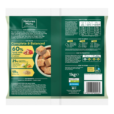 Natures Menu Raw Meal Nuggets 60/40 Lamb, Chicken, Salmon, Veg & Brown Rice 1kg