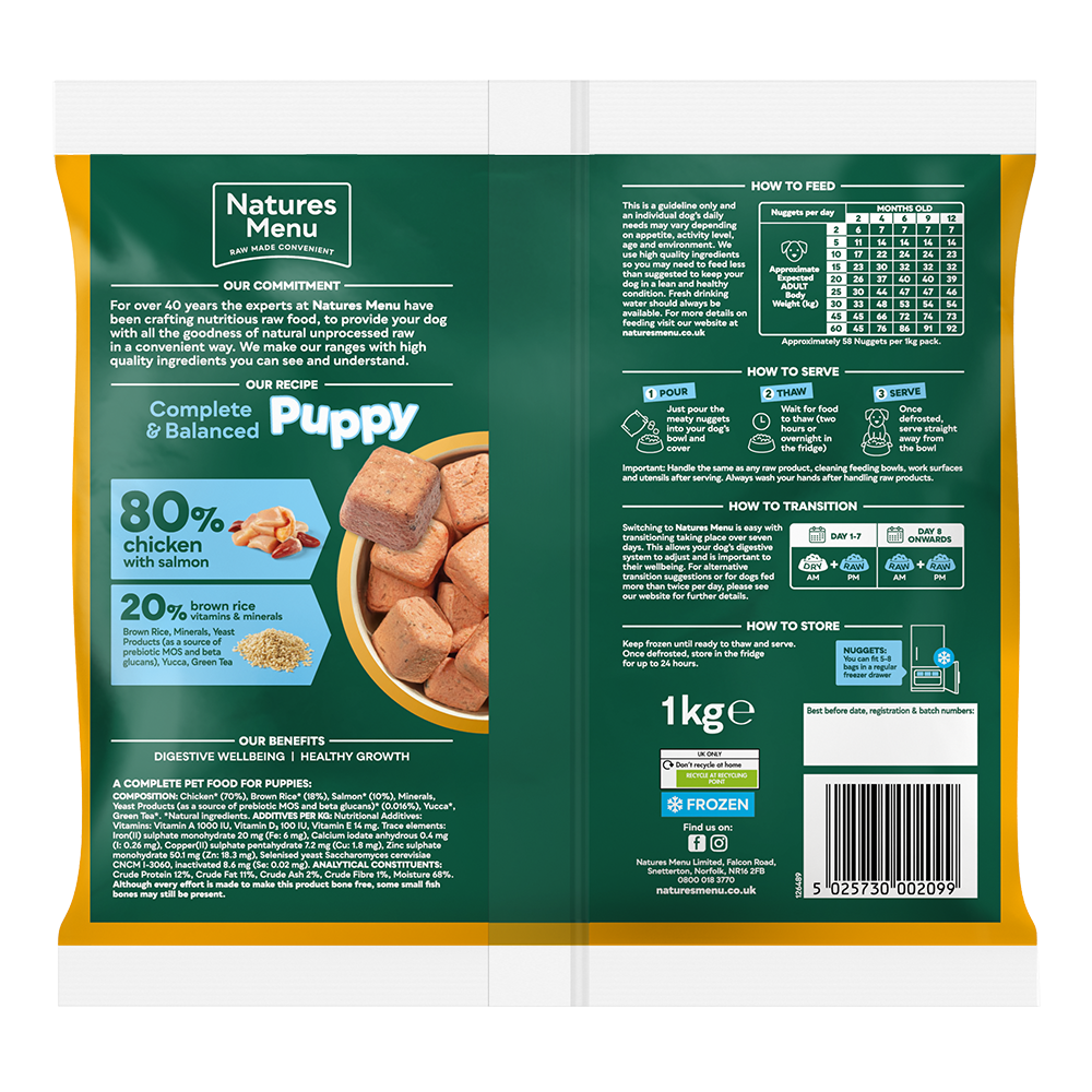 Natures Menu Raw Meal Nuggets 80/20 Chicken, Salmon & Brown Rice for Puppies 1kg
