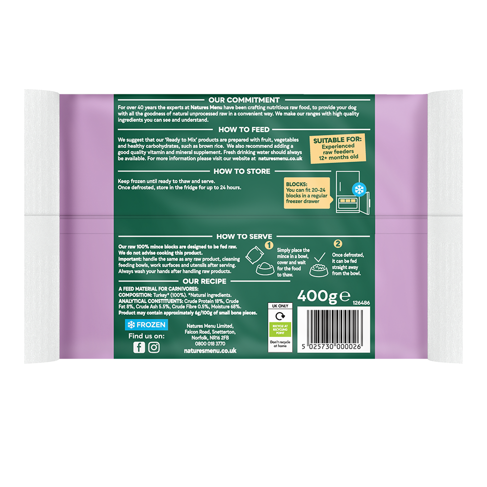 Natures Menu Raw Turkey Block 400g