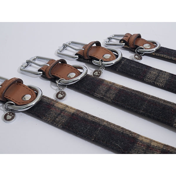 Luxury Leather Collar Tweed Check 20 - 24" x 1"