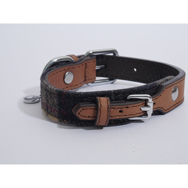 Luxury Leather Collar Tweed Check 8 - 12" x 3/4"