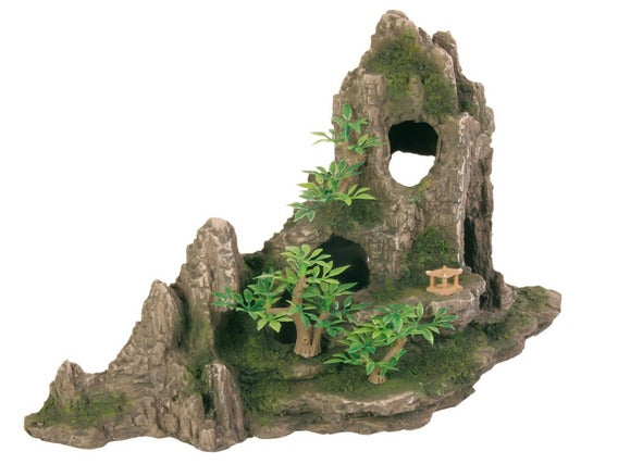 Rock formation with cave/plants, 27 cm, Polyester Resin, Fish Tank