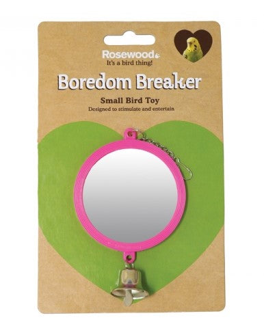 Boredom Breaker Budgie & Canary Round Mirror W/bell 3"