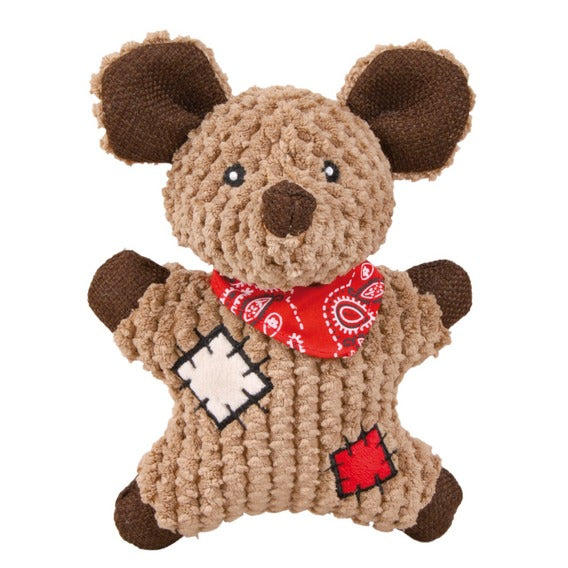 Dog or Puppy Toy Mouse with patches, fabric, 19 cm with sound