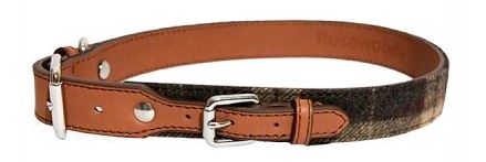Luxury Leather Collar Tweed Check 20 - 24" x 1"