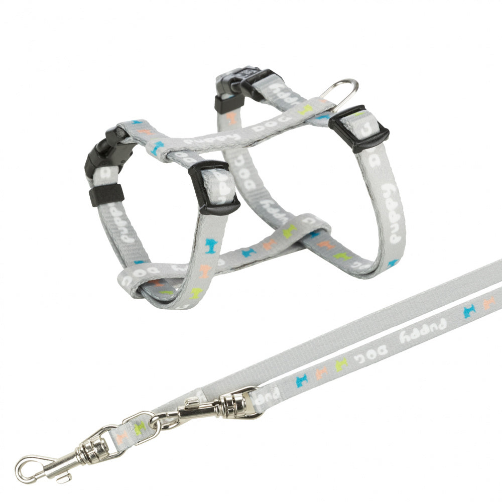 Junior Puppy Harness With Leash 23-34cm Light Grey
